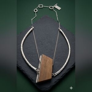Anne-Marie Chagnon Bib Necklace Wood & Hammered Pewter
